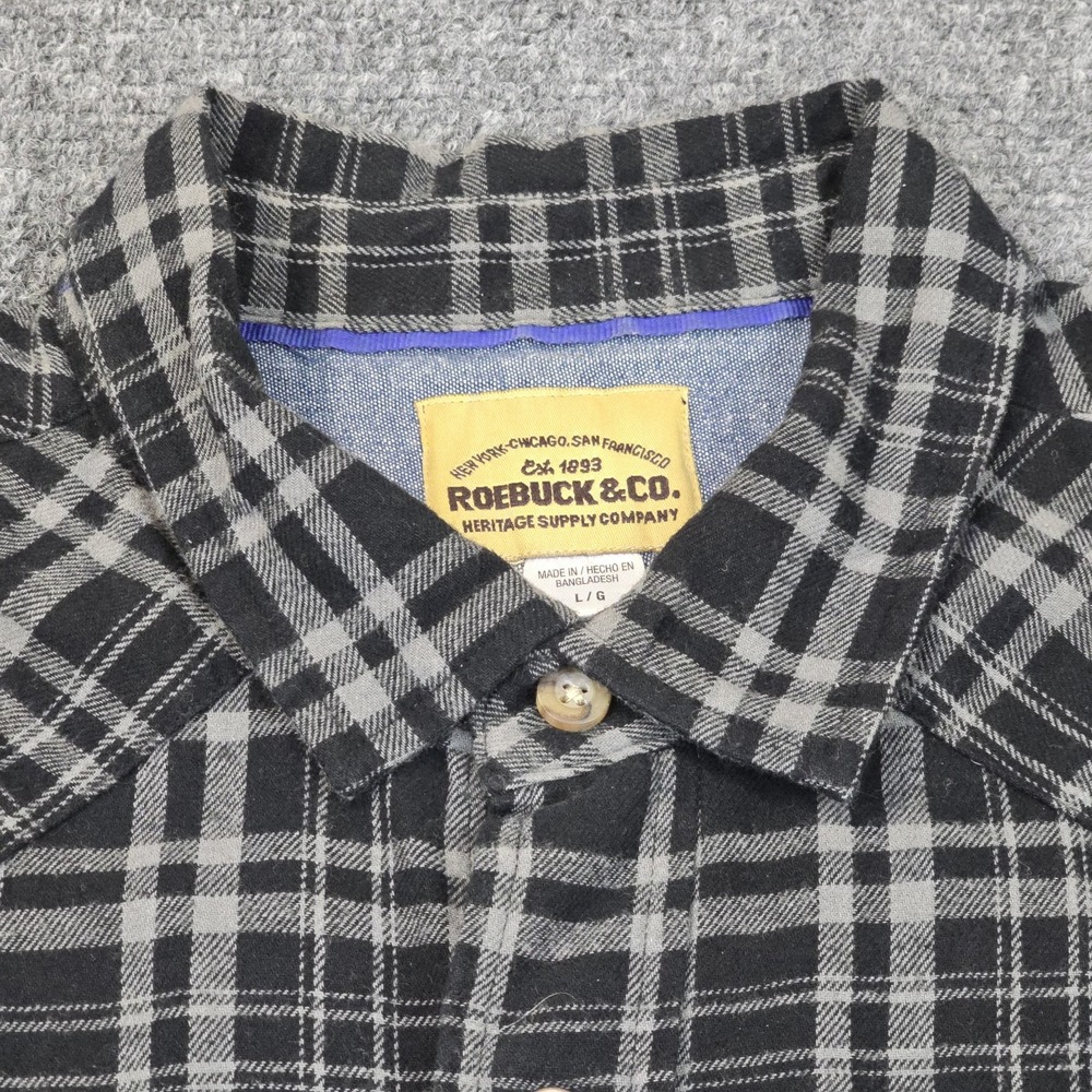 Roebuck & Co. Black Plaid Pearl Snap Western‎ Shirt Size Large 100% Cotton - Picture 4 of 9